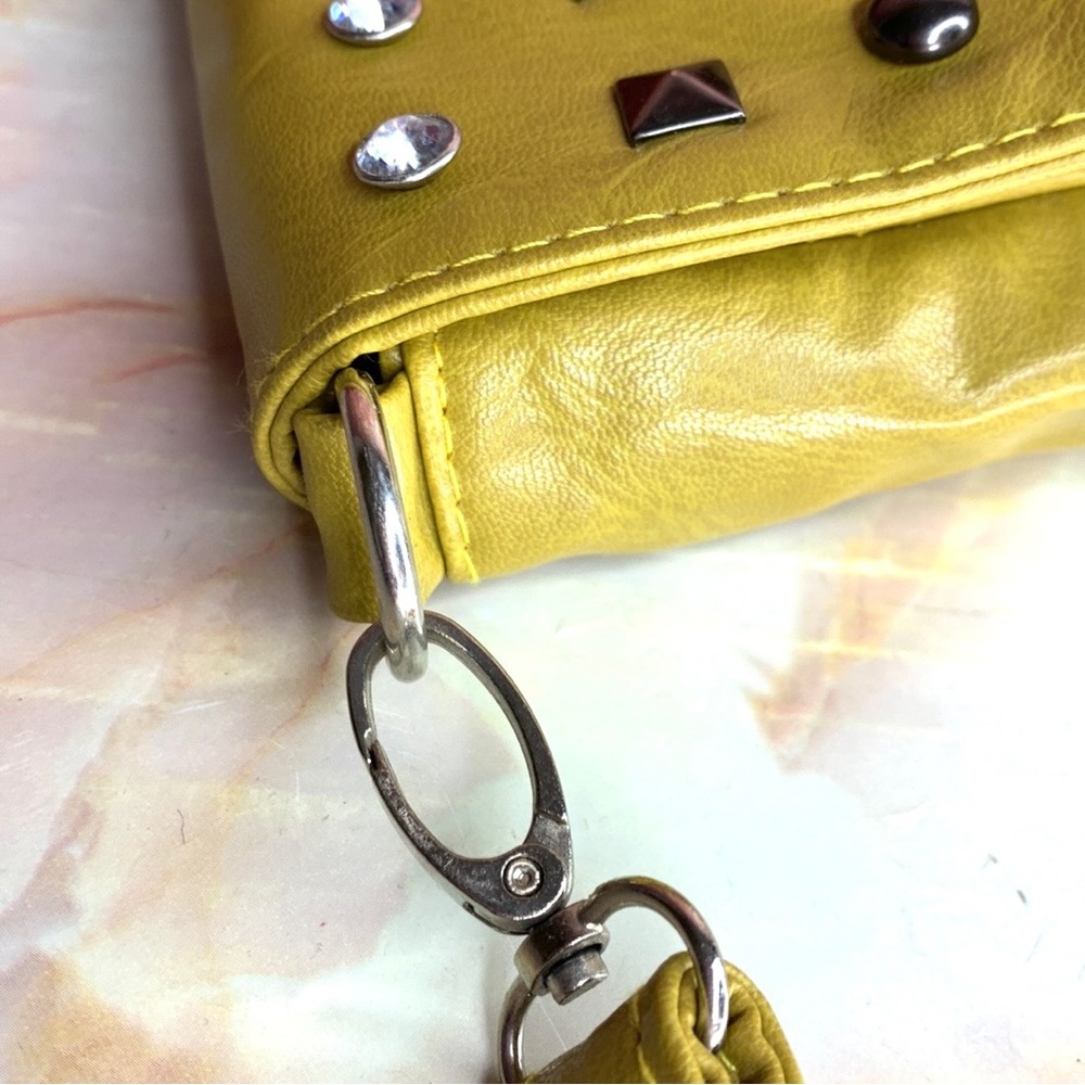 Lemon Citron Studded Rhinestone Soft Leather Crossbody Bag - Picture 6 of 14